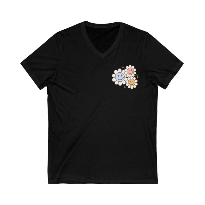 Adult Be Kind to Your Mind Smiling Daisy Front and Back V-Neck Tee